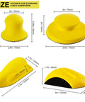Two Pack 5 Inch Mouse Hand Sanding Block Set With Hook And Loop Grip, showing four ergonomic shapes and dimensions.