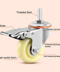 Beefy Heavy Duty Caster Wheels With Dual Brakes And Nylon Swivel Casters Mx Threaded Stem showcasing brake and precision bearings