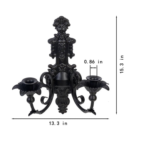 Premium Black And Gold Metal Candle Sconces Set Of Two, Gothic Wall Decor For Living Room, Rustic Iron Candle Holders, Dark Academia Vibes, Dope Home Accent Pieces That Slap, detailed view of black iron candle holder design.