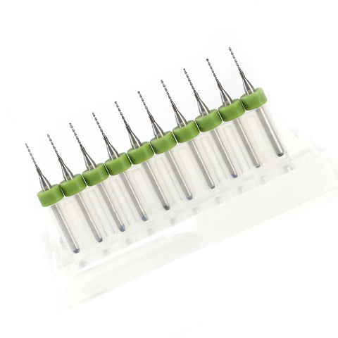 Carbide Micro PCB Drill Bit Set For Circuit Board Repair And Rework, Ten Piece Kit With nine sizes from 0.1mm to 1.4mm in holder