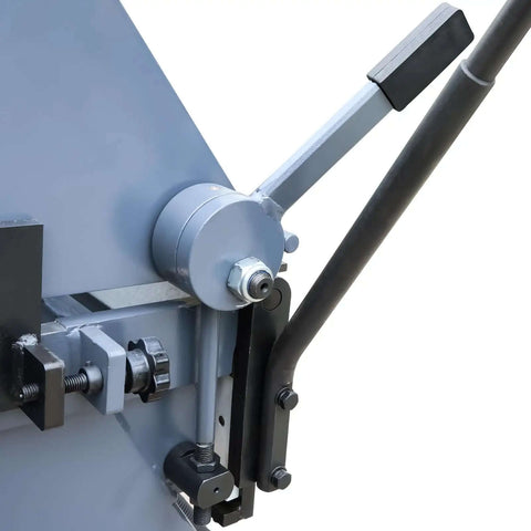 Close-up of control lever on Ultra 24 Inch Box And Pan Brake With 3 Segment Movable Fingers for bending 16 gauge mild steel