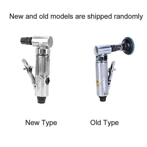 KickAss 90 Degree Right Angle Pneumatic Die Grinder With 2 Inch Grinding Disc Air Powered Rotary Burr Tool showing new and old types side by side.