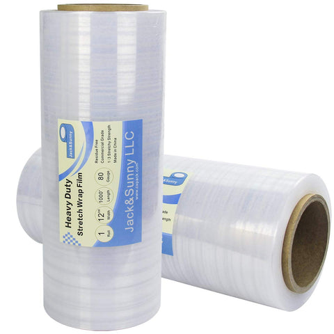 Heavy Duty 12 Inch Stretch Film With Insane Clarity Smooth Glide Self Adhering Shrink Wrap For Moving And Pallets 1000 Feet of clear wrap rolls.