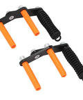 Rugged Five Millimeter Steel Drywall Carrier And Plywood Lifting Clamp With Hella Grippy Handle Adjustable Panel Puller Tool for Doors and Steel Stripping, showing two clamps with orange grips.
