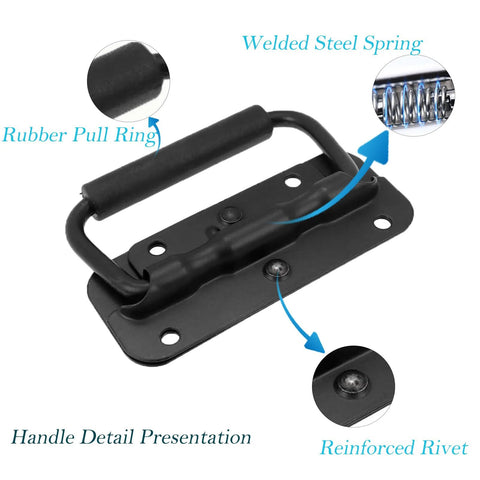 Spring Loaded Pull Handles For Tool Boxes And Trunks Surface Mounted Black Pull Handles With 13mm PVC Grip 3 Inch By 1 Inch