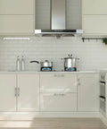 Modern kitchen with white cabinets featuring the 25 Pack Black Cabinet Pulls 3 Inch Kitchen Handles Modern Square Hardware.
