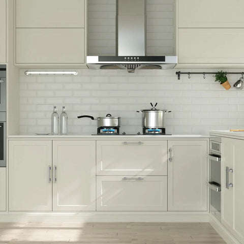 Modern kitchen with white cabinets featuring the 25 Pack Black Cabinet Pulls 3 Inch Kitchen Handles Modern Square Hardware.