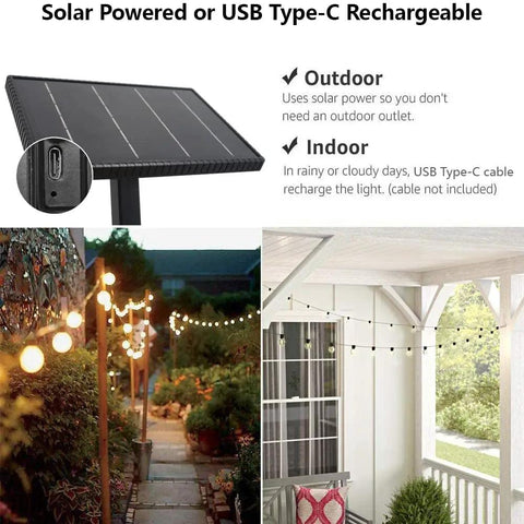 Solar String Lights Outdoor 97ft With 48 Shatterproof G40 LED Bulbs Waterproof Patio String Lights solar panel setup
