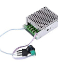 Adjustable DC Brushed Motor Speed Controller With PWM Regulator For DC 10V To 50V 30A, metal casing with connectors and wires
