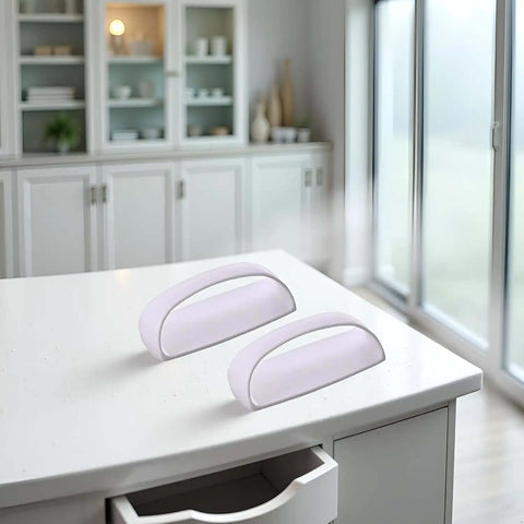 Two Pack White Adhesive Handles Self Stick Wardrobe Cabinet Drawer Pulls No Drill Easy Install For Glass Windows Sliding Doors