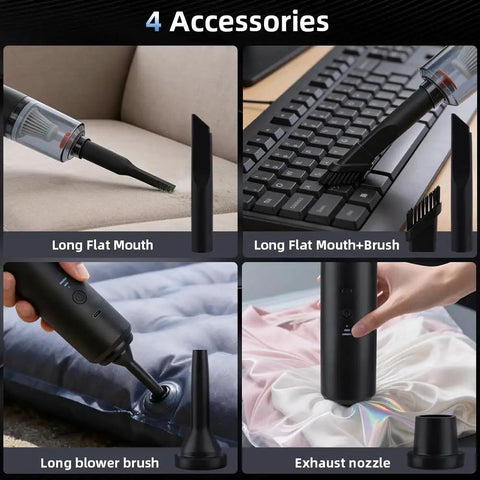 Cordless Mini Vacuum Cleaner With Powerful Suction And Blowing Modes Four In One Handheld Vacuum With Multiple Nozzles shown in use