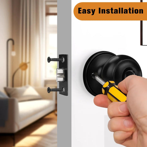 Easy installation of Matte Black Interior Door Knob Set With Round Ball Privacy Handle For Bedroom And Bathroom, ANSI Grade 3.