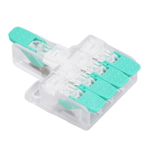 Front view of Ten Pack Lever Wire Connectors One In Four Out Copper Quick Push In Electrical Connectors No Fuss Easy Install for 10 to 20 AWG