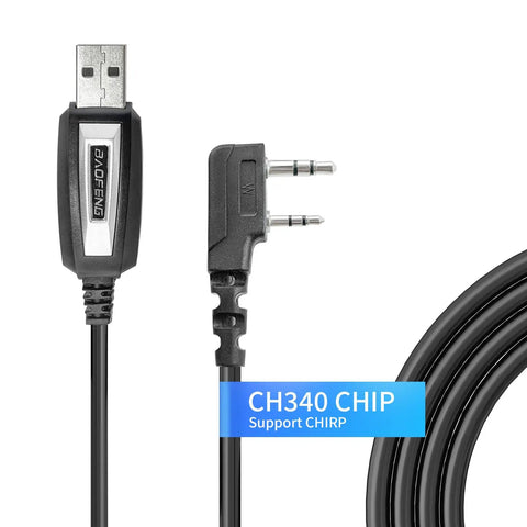 USB to 2-pin programming cable with CH340 chip for UV 5R BF 888S BF F8HP Ham Radios with CHIRP and plug and play setup.