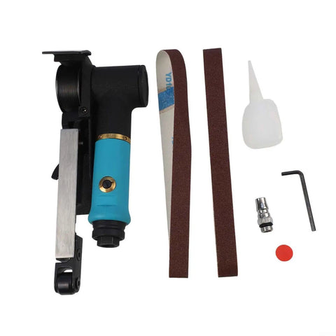 Heavy Duty Pneumatic Air Belt Sander 16000Rpm With 360 Rotating Handle For Rust Removal Welding Grinding And Polishing 20X520Mm Metal Finishing Tool Smooth Finish with accessories and sanding belts.