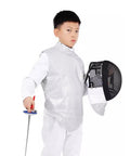 Child wearing Foil Metal Fencing Jacket For Adults And Kids High Strength Metal Clothing with mask, right hand size 54.