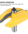 Close-up of Ogee Three Bit Raised Panel Cabinet Door Router Bit with enclosed bearing roller for smooth operation, carbide tipped.