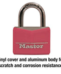 Pink Covered Aluminum Keyed Padlock With Steel Shackle For Gym Or School Lockers One And Nine Sixteenth Inch Lock Body
