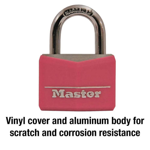 Pink Covered Aluminum Keyed Padlock With Steel Shackle For Gym Or School Lockers One And Nine Sixteenth Inch Lock Body