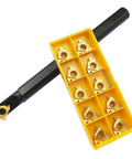 SNR0013M16 CNC Lathe Internal Threading Boring Bar Kit With 11 AG60 Carbide Inserts And T15 Wrench shown with inserts