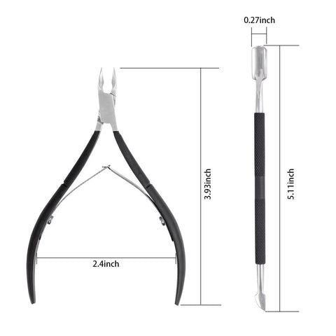 Must Have Pro Cuticle Trimmer With Pusher And Nipper Stainless Steel Manicure Pedicure Tool showing dimensions