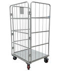 Hella Sturdy Flatbed Cart With Wire Security Cage 1100 Lb Capacity Heavy Duty warehouse dolly with metal frame and wheels.