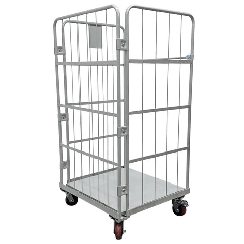 Hella Sturdy Flatbed Cart With Wire Security Cage 1100 Lb Capacity Heavy Duty warehouse dolly with metal frame and wheels.