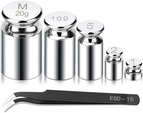Stainless Steel Calibration Weight Set For Digital Scales, 1g 2g 5g 10g 20g Total 38g With Tweezers, M1 Class Precision