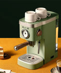 Heavy Duty No Hassle Electric Cappuccino Maker With Smooth Pour Milk Frother And Quick Adjust Brew Settings Removable Drip Tray on kitchen countertop.