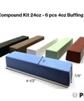 Six piece set of 4oz buffing compound bars in various colors, part of Knockout Six Piece Metal Polish Compound Kit 24 Oz.