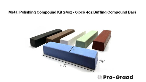 Six piece set of 4oz buffing compound bars in various colors, part of Knockout Six Piece Metal Polish Compound Kit 24 Oz.