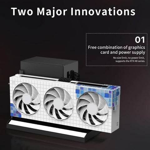 Plug And Play External Gpu Dock For Laptop Graphics Card Expansion PCIE Enclosure showcasing three fans and power supply.