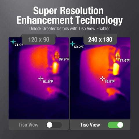 Thermal Imaging Camera With Pro Grade Super Resolution 240x180, 3.2 Inch LCD, comparison of 120x90 vs 240x180 resolution