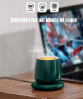 Smart Coffee Mug Warmer And Versatile Candle Warmer Pad For Desk keeps your daily brews hot with a green finish and steam rising.