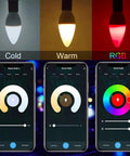Color Changing E12 Smart LED Bulbs With WiFi And Bluetooth, app control screen showing tunable white and RGB settings