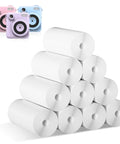 Kids Instant Print Camera Paper Roll Refill 57x25mm Thermal Paper, 10 Rolls for Vivid Pics and Fast Prints, Easy Fit with Most Mini Instant Cameras, Perfect for Parties, Travel, and Everyday Photo Fun. White thermal paper rolls with mini kids cameras.