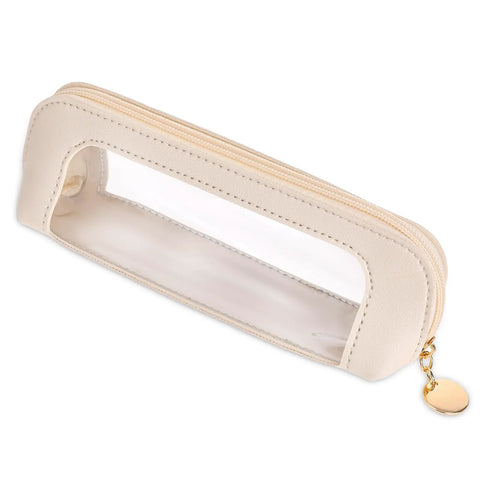 Stylish Beige PU Leather Travel Makeup Bag ✓