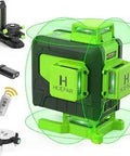 4x360 Self Leveling Laser Level With 50 Inch Tall Tripod 4D Green Cross Line Laser Outdoor Pulse Mode 16 Lines For Tiling Ceiling And Wall Work Ideal For DIY Home Reno And Pro Grade Layout On Any Project, showing green laser lines and accessories
