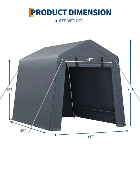 Portable Outdoor Storage Shed With Roll Up Zipper Door And Vent 240G Built Tough Waterproof PE Tarp UV Resistant 6x8 Feet