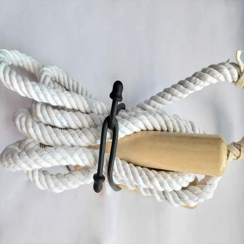 Black silicone cable tie with steel core securing coiled rope, part of six pack 12 inch silicone cable ties with steel core