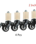 Four Pack 2 Inch Caster Wheels With Brakes For Stainless Steel Furniture, black swivel casters, side view, 4 pack