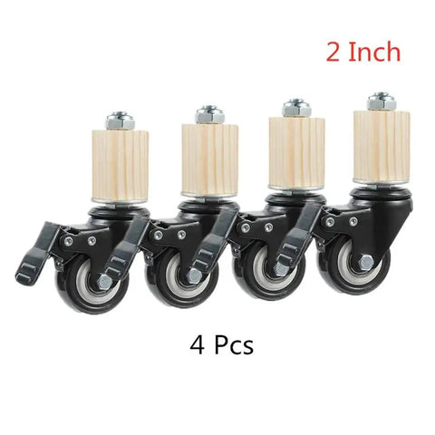 Four Pack 2 Inch Caster Wheels With Brakes For Stainless Steel Furniture, black swivel casters, side view, 4 pack