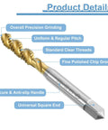 4 Pc Titanium Coated Spiral Flute Thread Taps For 1/4-20 UNC H2 Screws High Speed Steel showing precision grinding and chip groove.