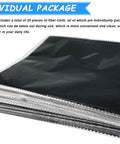 Microfiber cleaning cloths, 6x7 in, black, 20-pack, individually wrapped in clear plastic pouches