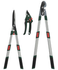 Heavy Duty Three Piece Garden Tool Set With Telescopic Aluminum Handles Including Bypass Lopper Pruning Shears And Hedge Shears