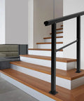 Badass Built Adjustable Stair Handrail Heavy Duty Zinc Steel Safety Railing With Sanded Finish And Mounting Hardware For Outside Steps And Porches Quick Bolt Up Setup on wooden stairs