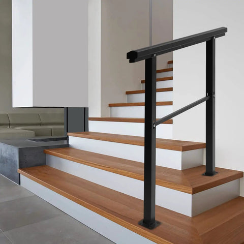 Badass Built Adjustable Stair Handrail Heavy Duty Zinc Steel Safety Railing With Sanded Finish And Mounting Hardware For Outside Steps And Porches Quick Bolt Up Setup on wooden stairs