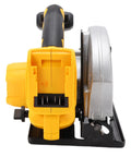 Close-up of Kickass Cordless Circular Saw with Brushless Motor, featuring battery compartment and sturdy build.
