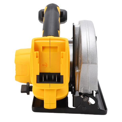 Badass Cordless Circular Saw with 7-1/4 Inch Blade and 5300 RPM Brushless Motor Cuts Hardwood Plywood No Sweat, side view of saw with rubber handle.