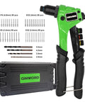 Heavy Duty Pop Rivet Gun Kit With 200 Rivees And Four Drill Bits, Professional Hand Riveter Tool Set For Metal Work, Auto Repair.